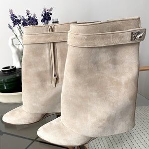 Givenchy Shark Beige Suede Ankle Boots with Silver Lock!